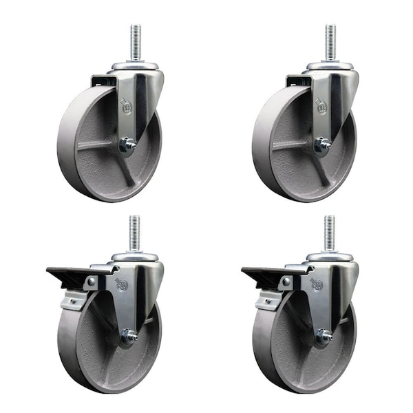 Service Caster 5 Inch Semi Steel Wheel Swivel 34 Inch Threaded Stem Caster Set 2 Brakes SCC SCC-TS20S514-SSS-34212-2-PLB-2 - main